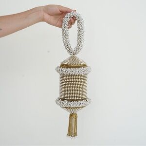 Ramla NIB The Pearly Glam Pearl Embellished Gold Handbag